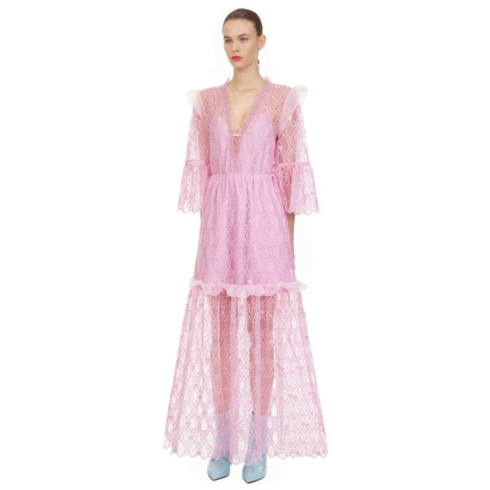 NWT Self-Portrait Tear Drop Mesh Maxi Dress Lilac Size 0 - Picture 2 of 7